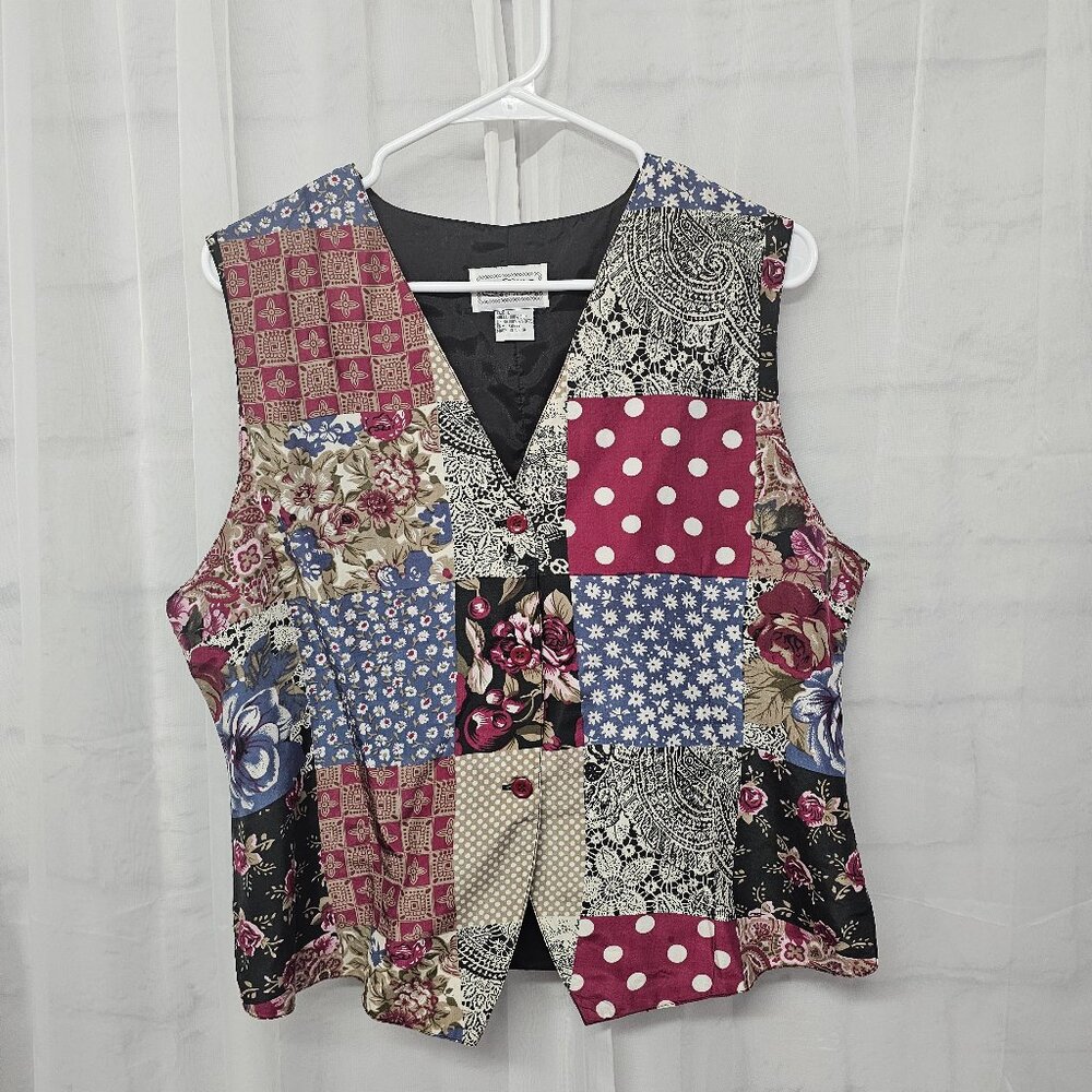 Vintage Croquet Vest Patchwork Silk Boho Cottage Fairy L